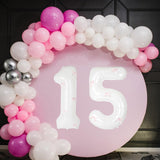 40 Inch White Number Balloons with Pink Bow Coquette Birthday White