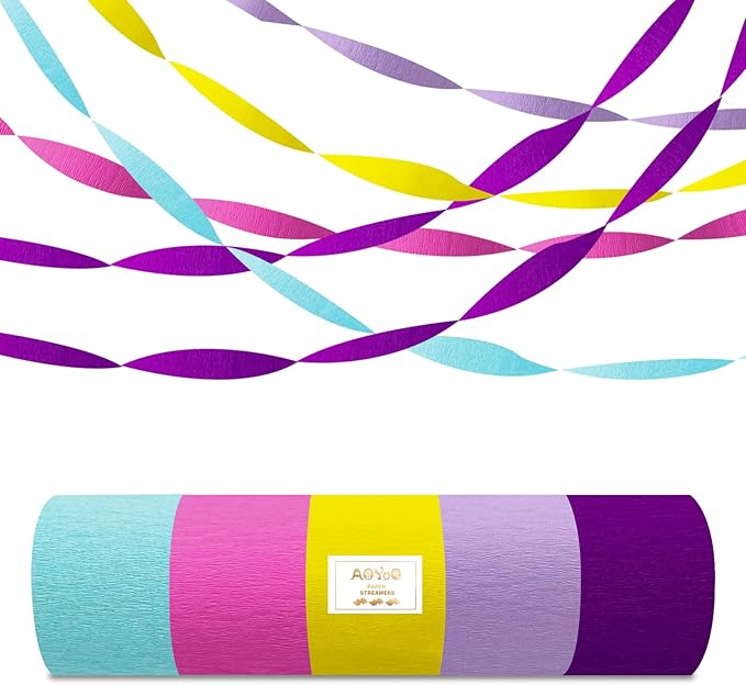 AOYOO Crepe Paper Streamers, 5 Rolls Multicolor Party Streamers in