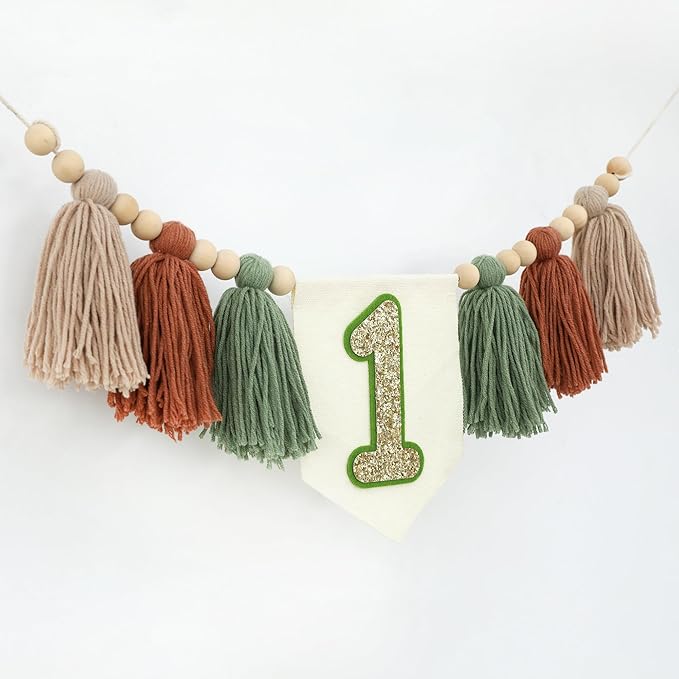 Wild One 1st Highchair Wood Bead Tassel Garland Lion Crown Hat