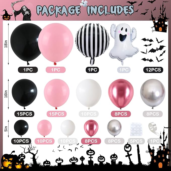 Halloween Balloons Arch Kit Pink and Black Balloons Garland with