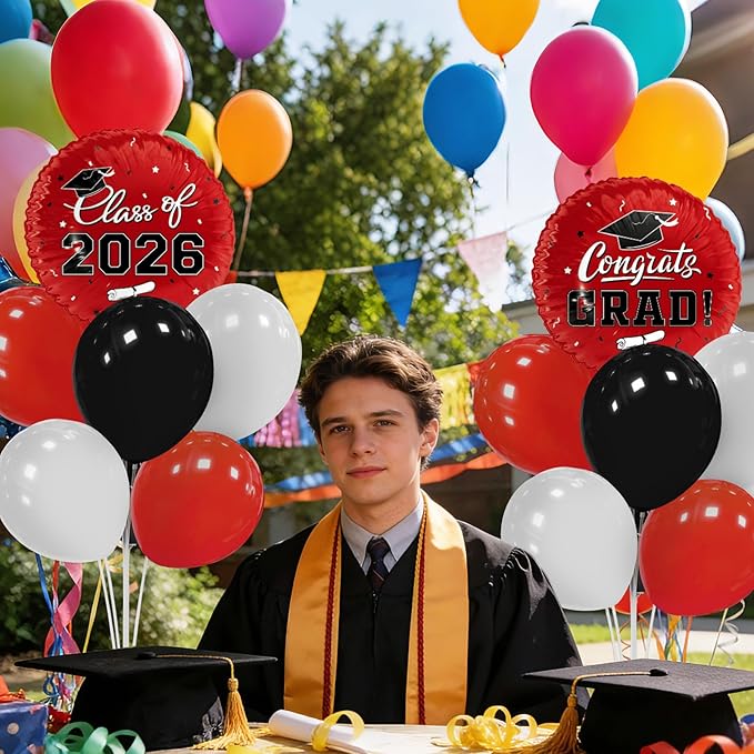 Graduation Decorations - 4 Set Balloon Stands, Class of 2026 Congrats