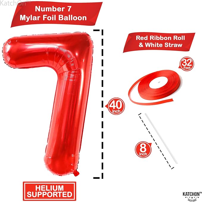 KatchOn, Giant Red Number 7 Balloon - 40 Inch | 7th Birthday Balloon