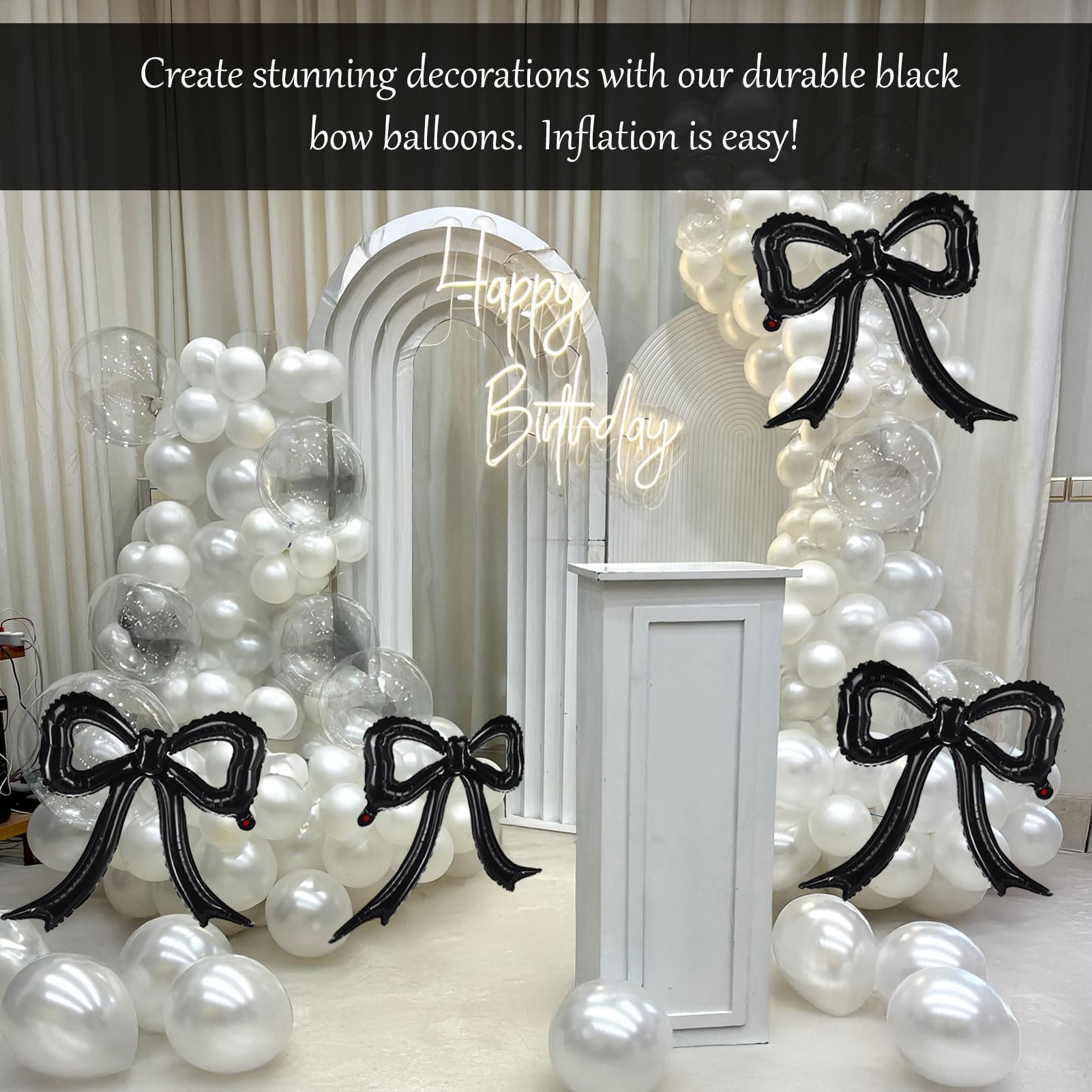 5 Pcs Black Bow Balloons Bow Party Decorations for Girl Women Black