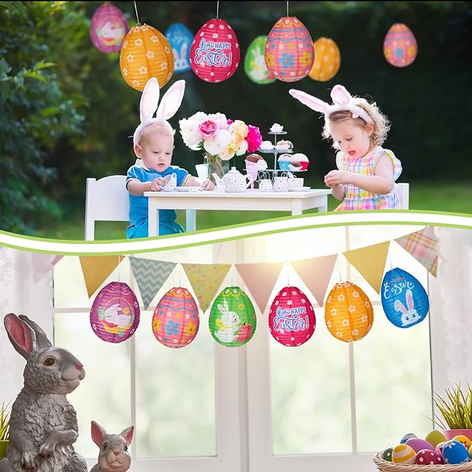 12 Pcs Easter Party Hanging Paper Lanterns Easter Eggs Bunny Chick