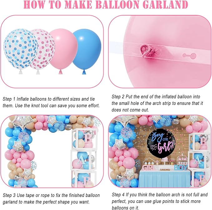 164PCS Baby Boxes Gender Reveal Balloon Decorations Pink and Blue