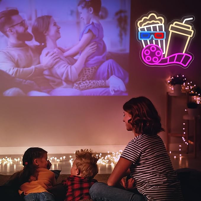 Movie Night With Popcorn Neon Sign for Wall Decor Cinema Led Neon