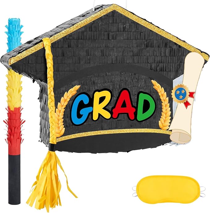 Graduation Piñata Graduation Cap Piñata with Blindfold Bat Tassel