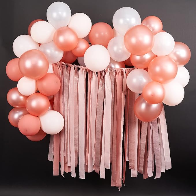 PartyWoo Rose Gold Crepe Paper Streamers 6pcs 492ft Pack of Metallic