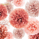 Rose Gold Wedding Decorations 15 PCS Tissue Paper Pom Poms for