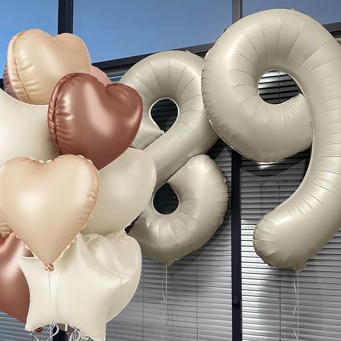 70th Birthday Balloons Set, Nude Brown Sand White Neutral Heart