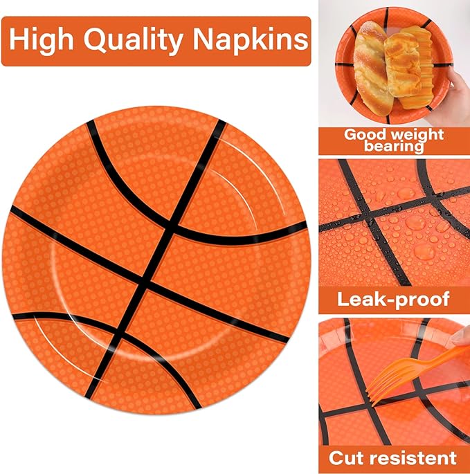 100 Pcs Basketball Party Plates and Napkins Set Basketball Birthday