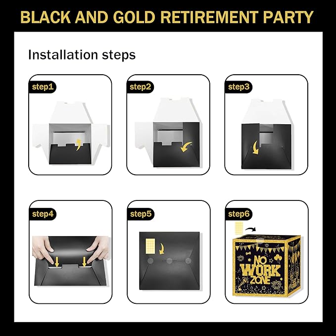 Happy Retirement Party Decorations Kit for Men Women Black Gold