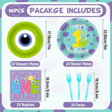 96Pcs Monster 1st Birthday Party Plates and Napkins Happy Monster