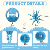 6Pcs Blue Foil Balloons,22Inch Light Blue 4D Round Ball Balloon and