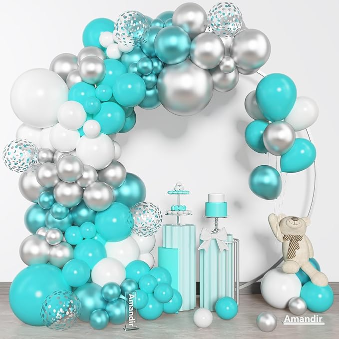 Amandir 153 Pcs Teal Balloons Arch Garland Kit, Different Sizes 18 12