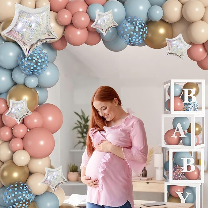 164PCS Gender Reveal Balloon Boxes Decorations Dusty Pink and Blue
