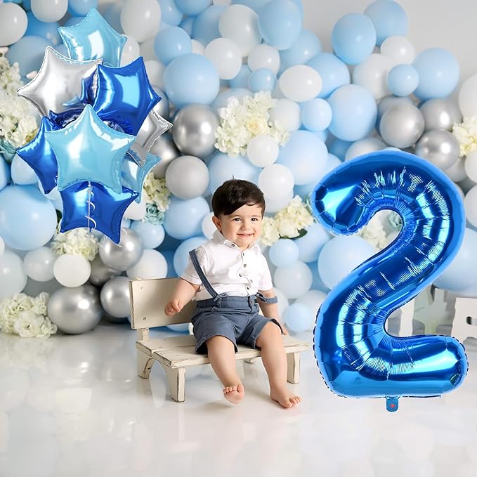 2nd Birthday Balloon for Boys, 40 Inch Number 2 Dark Blue, Large Foil