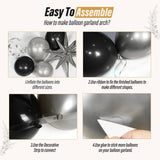 FOTIOMRG Black and Silver Balloons Garland Arch Kit with 3pcs Star