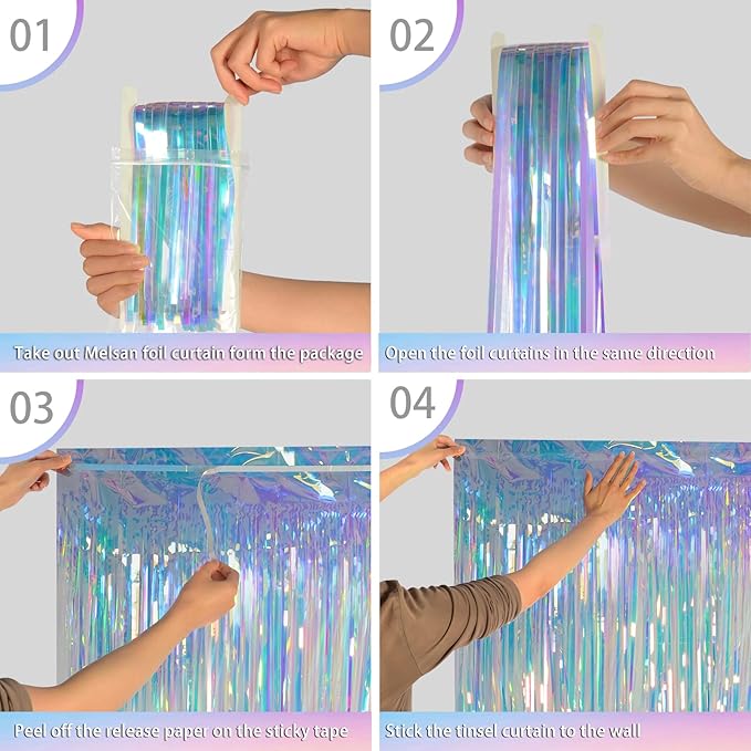 Iridescent Clear Tinsel Curtain Backdrop, 3.28 x 8ft Extra Long