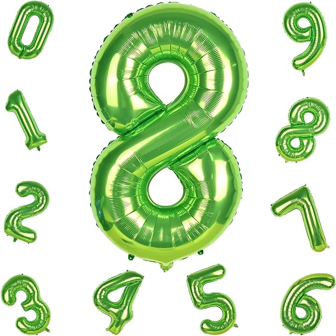 40 Inch Green Foil Balloon Number 8, Giant Self Inflating Number