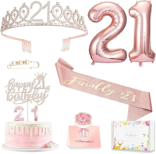 21st Birthday Gifts Decorations for Her Including 21st Cake Toppers
