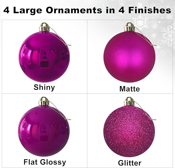 Fuchsia 4.0" X Large Christmas Balls - Christmas Tree Decoration
