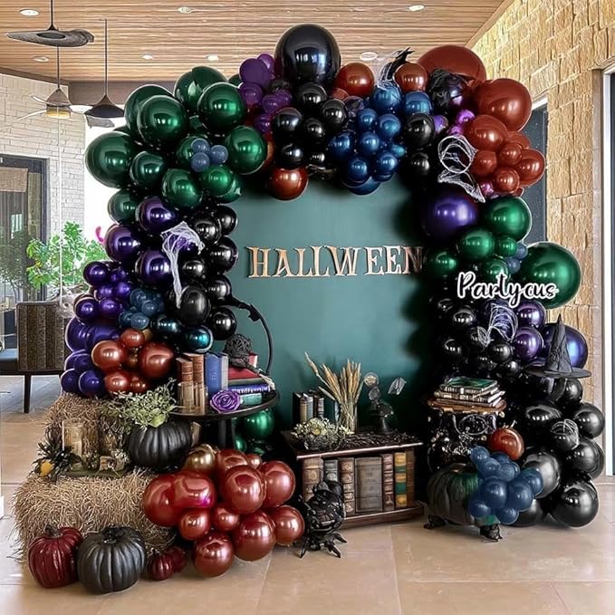 Halloween Balloon Arch Double Stuffed Dark Green Navy Blue Burgundy