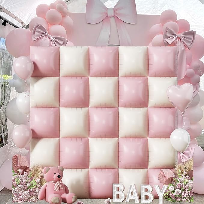 Pink Cream Balloons Square Foil Balloon 25PCS Boho Baby Pink and