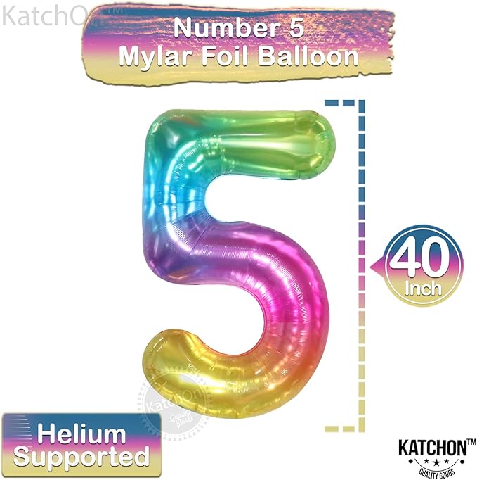 KatchOn, Giant Rainbow 5 Balloon Number - 40 Inch | Number 5 Balloons