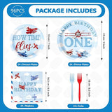 96Pcs Airplane 1st Birthday Decorations for Boys Red & Blue Airplane