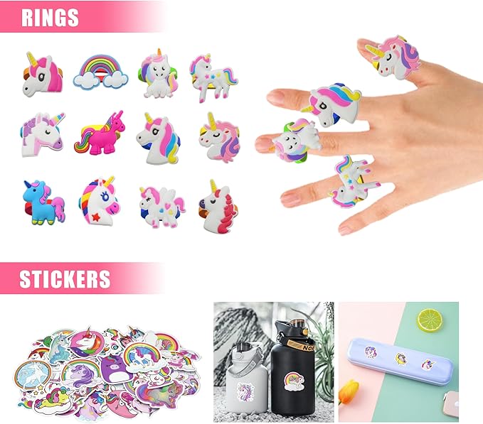 Unicorn Party Favor Goodie Rainbow Elastic Ball Bracelets Stickers