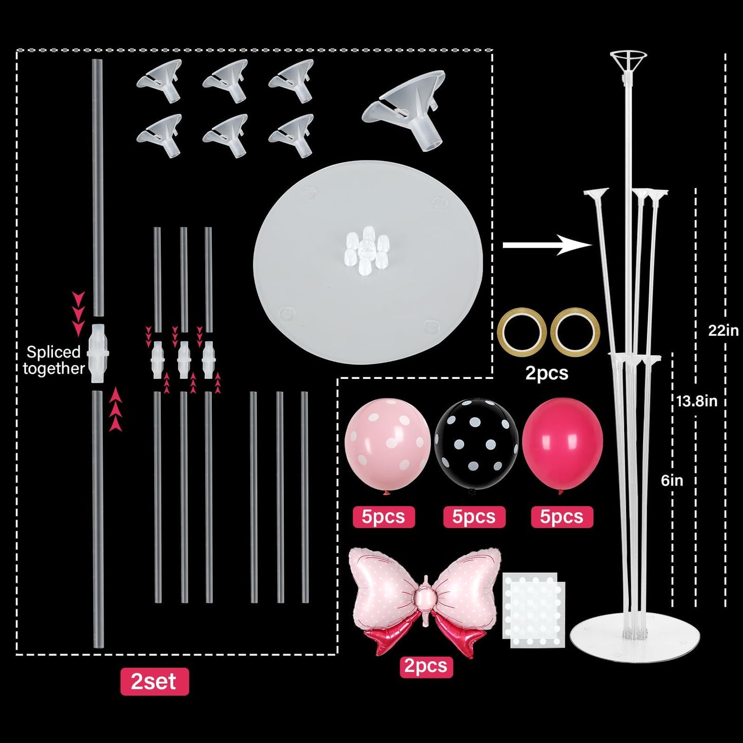 Pink Mouse Party Balloons Stand Kit 2 Sets with 2 Bow Foil Balloons