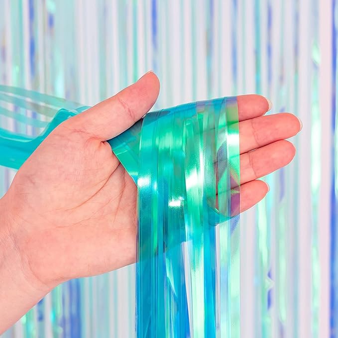 BRAVESHINE Iridescent Blue Foil Fringe Backdrop - 2 Pack 3.2x6.5 ft