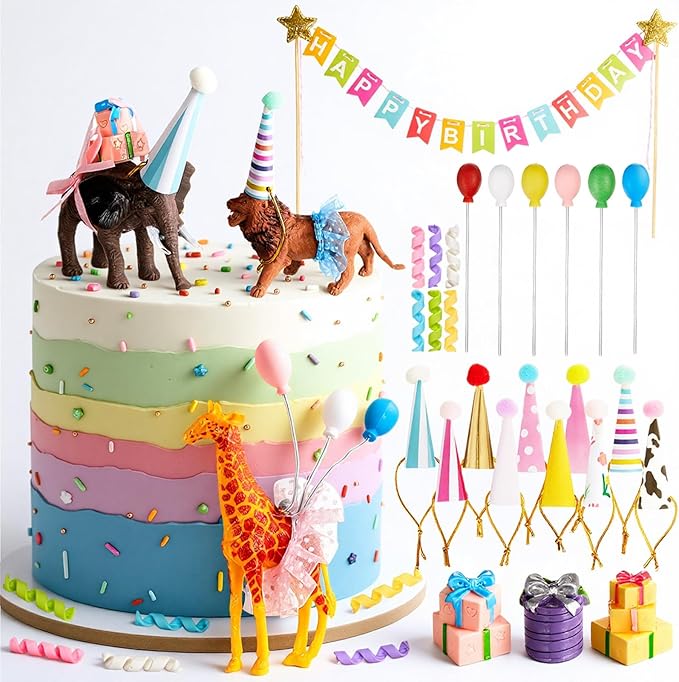 39 Pcs Safari Animal Cake Toppers Party Cake Animal Decorations