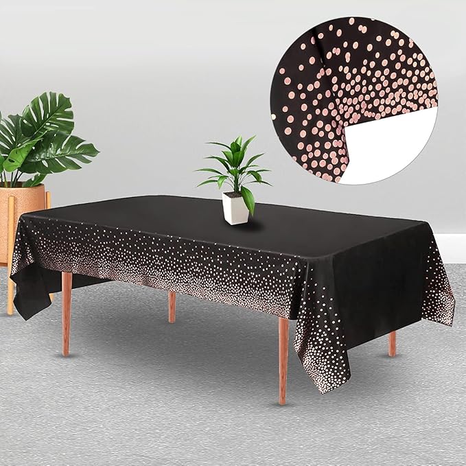 2 Packaging Black and Rose Gold Plastic Tablecloth, 54 "x108
