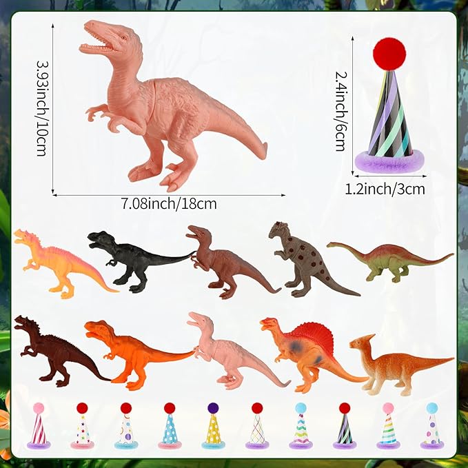 20Pcs Dinosaur Cake Decorations with Mini Birthday Party Hats
