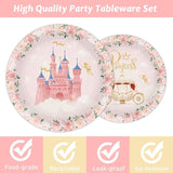 96 Pcs Princess Party Supplies Pink Floral Tableware Set With Plates