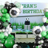 Soccer Party Balloon Garland Arch Kit Green Black White Metallic