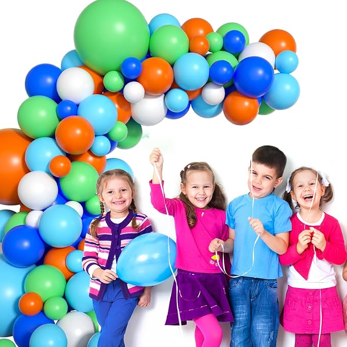 Blue Green Orange Dinosaur Balloon Arch 121 PCS Boys Birthday Baby