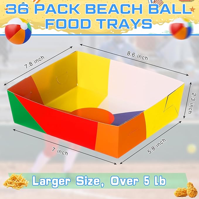 36 Pack Beach Party Supplies Large 5 lb Beach Pool Plates Trays