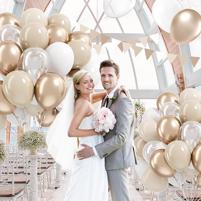 60pcs 12inch Beige White Gold Balloons, Metallic Gold Sand White