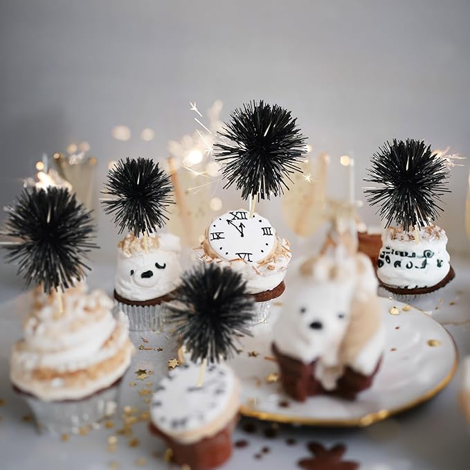 Gyufise 30Pcs Foil Firework Cupcake Toppers Sparkle Tinsel Cake #25