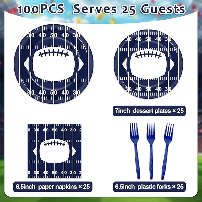 100PCS Cowboy Plates and Napkins Football Party Supplies Blue