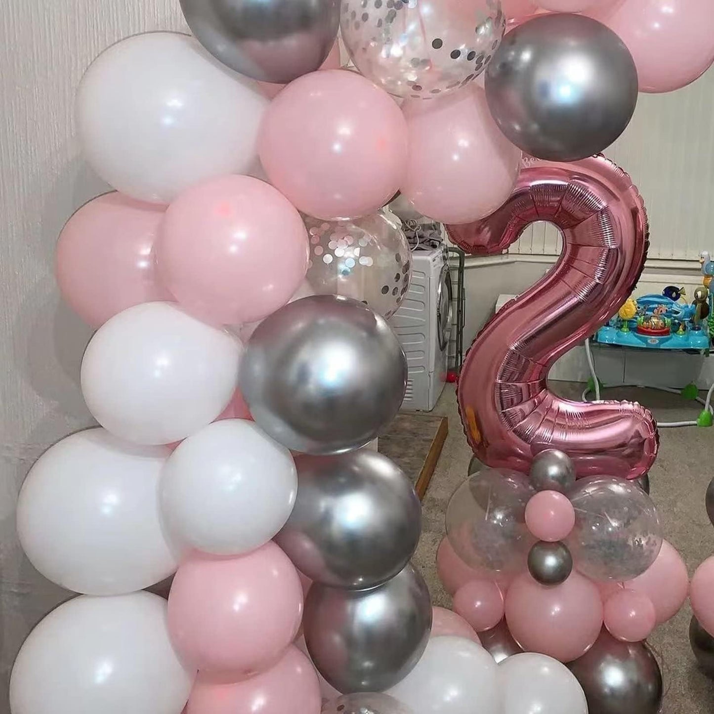 Pink and Silver Balloon Arch Kit, Metallic Silver Macaron Pink Balloon
