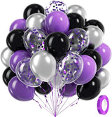60pcs Purple and Black Balloons 12inch, Purple and Silver Balloon