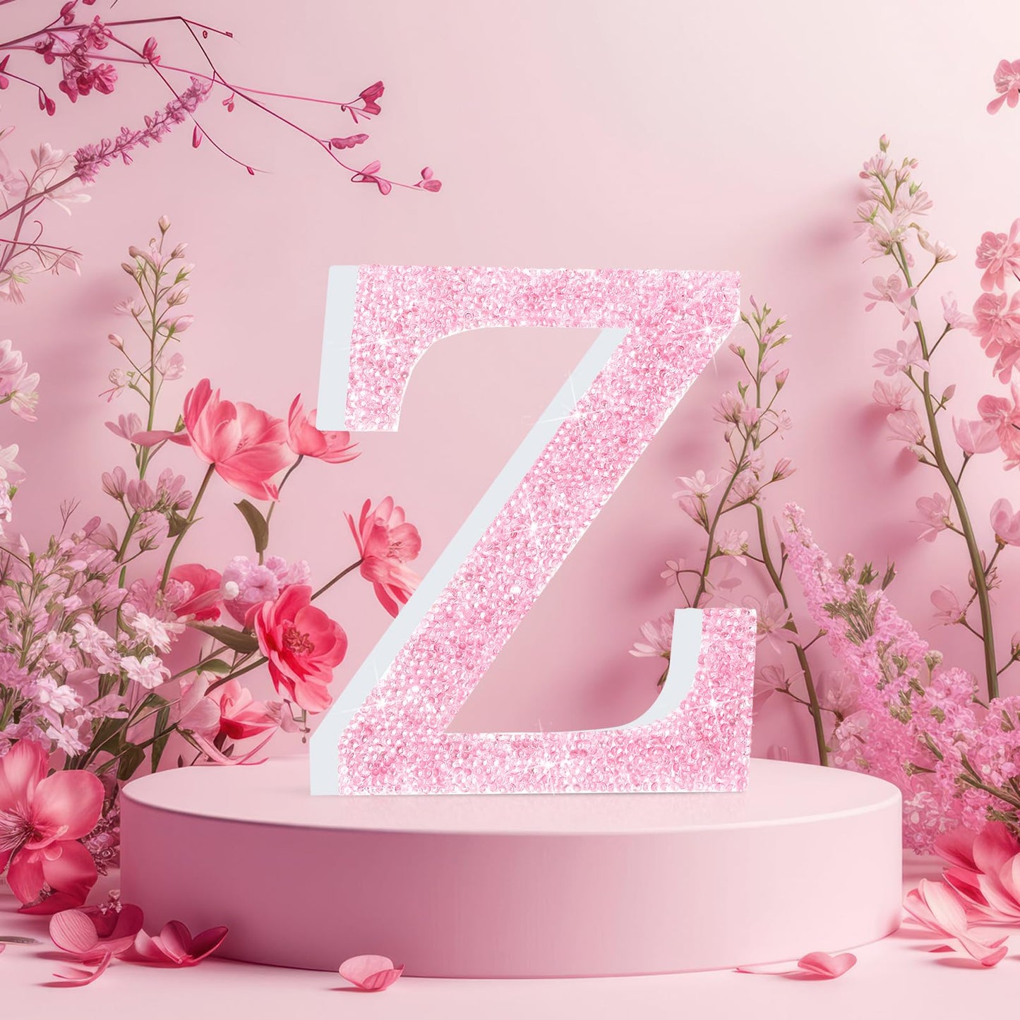 Qunclay Pink Crystal Diamond Letter Wall Decor, Glitter Wooden Bling