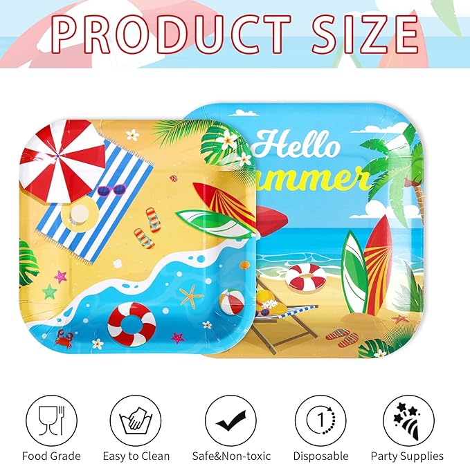 200Pcs Beach Party Supplies Hello Summer Party Plates and Napkins