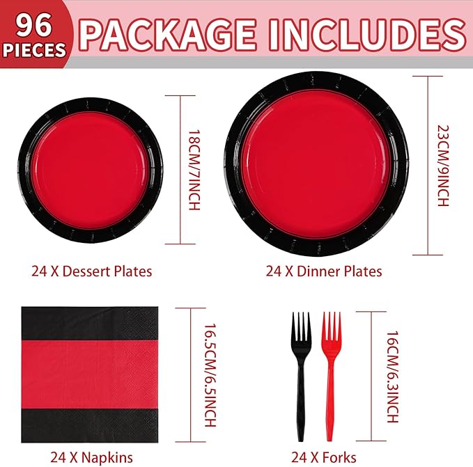 98Pcs Red and Black Party Decorations Valentine's Day Red and Black
