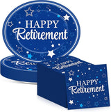 Happy Retirement Party Oval Paper Plates 11inch Blue Silver