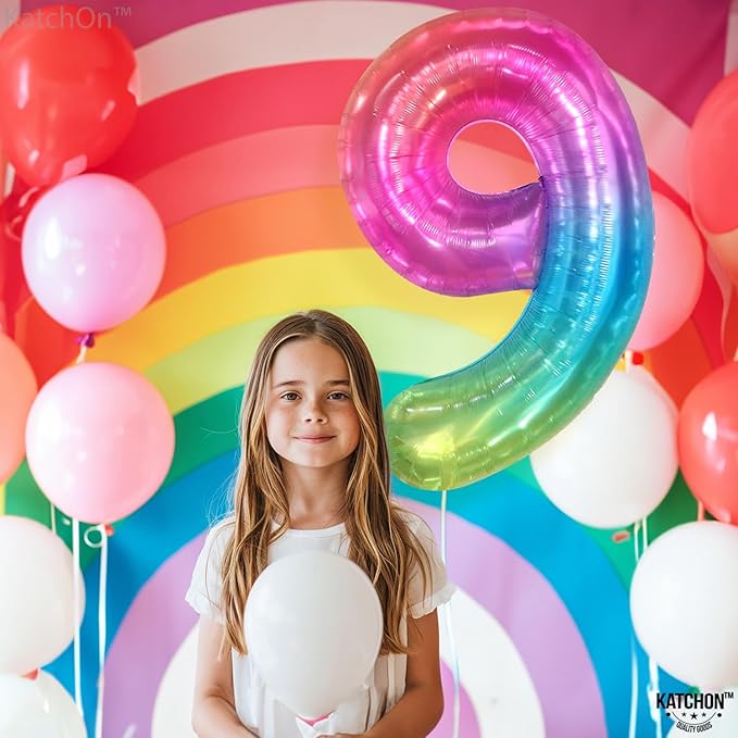 KatchOn, Rainbow Number 9 Balloon - 40 Inch | Foil 9 Birthday Balloon
